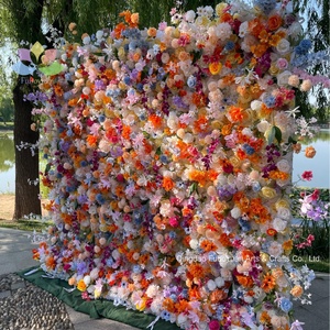 Panneau de fond de mur de fleurs en tissu 3D personnalisé, décoration de mariage à domicile, rouge <span class=keywords><strong>bordeaux</strong></span>, mur de fleurs artificielles en soie rose avec fermeture éclair - Product Image 4