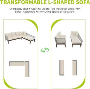 Ensemble de patio pour 5 personnes avec coussins canapé d'extérieur moderne ondulé en corde compatible avec le <span class=keywords><strong>jardin</strong></span> et la pelouse - Product Image 4
