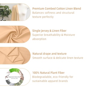 Tissu <span class=keywords><strong>jersey</strong></span> simple extensible en fibres naturelles légères, 85 % coton, 15 % <span class=keywords><strong>lin</strong></span>, respirant et écologique pour t-shirts d'été - Product Image 3