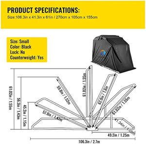 Abri de <span class=keywords><strong>garage</strong></span> universel imperméable et résistant aux UV 600D noir pour motocyclettes. - Product Image 2