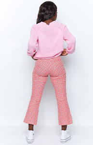Oem produttore personalizzato di alta qualità Casual vita alta <span class=keywords><strong>rosso</strong></span> a quadri stampati pantaloni a sigaretta dritti per le donne - Product Image 6