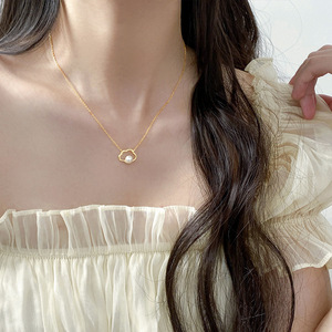 S925 <b>Silver</b> One-Piece Synthetic <b>Pearl</b> <b>Necklace</b> Elegant Retro Korean Version with Sweet Temperament Accessory D9475 - Product Image 1