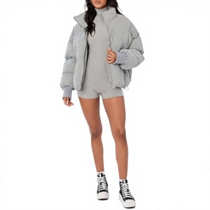 Blouson matelassé gris à col montant, fermeture éclair, coupe-vent, épais, pour l'hiver, décontracté, coupe ample, longueur courte, unisexe - Product Image 4
