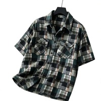 Kemeja Pria Musim Panas Kasual Motif Kotak-kotak Tie Dye Bahan Katun 100% Bernapas Lengan Pendek Kerah Lipat Retro Warna Blok Kancing Longgar Model Crop