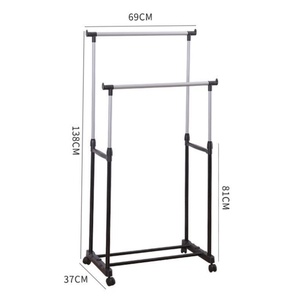En vente Porte-vêtements à double niveau en métal robuste Organisateur roulant pliable à 2 tiges avec roues robustes - Product Image 2