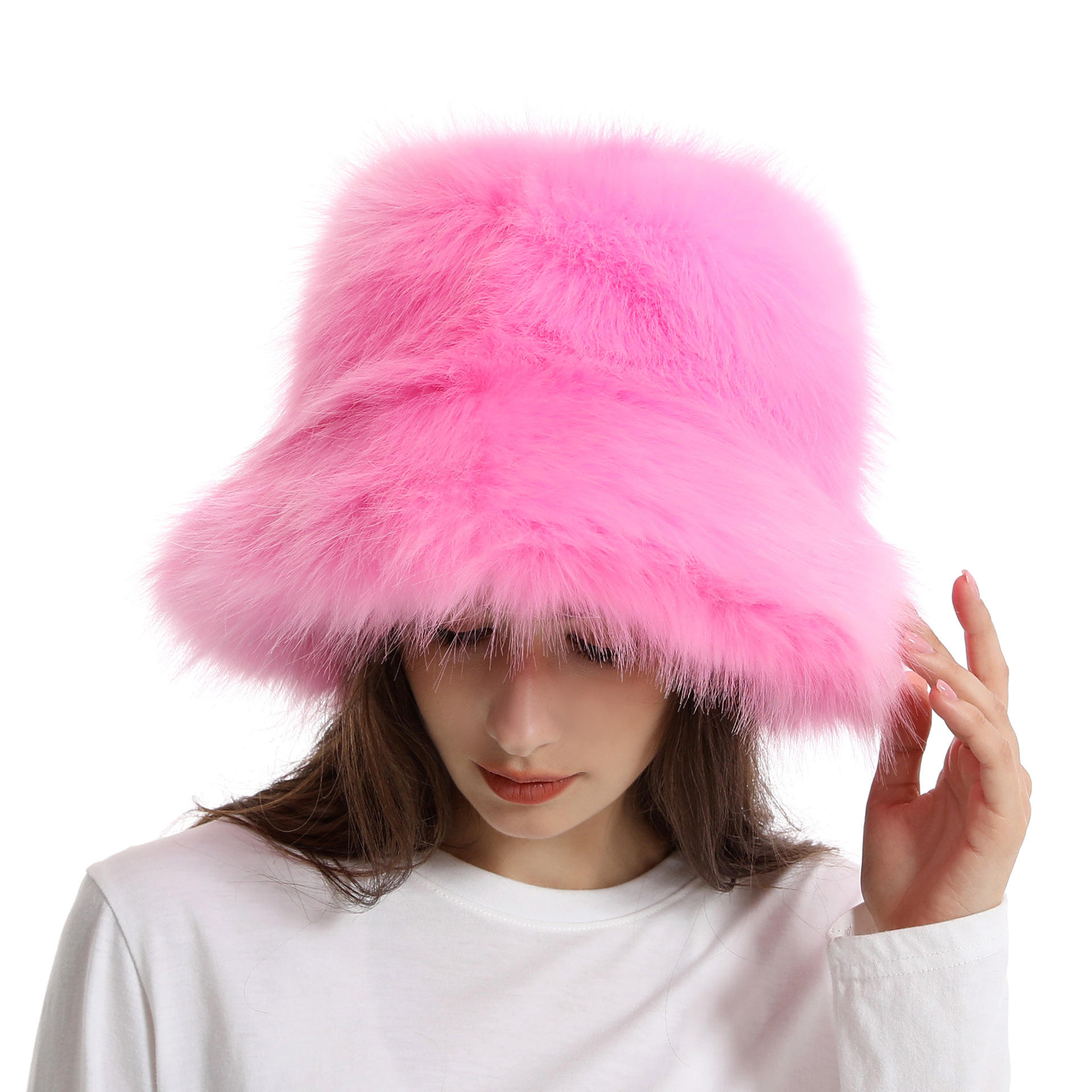 FF2841 Women's Winter Warm Hat Fuzzy Faux Fur Bucket Cap