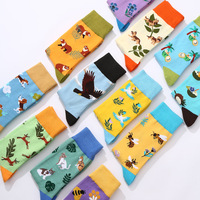 Chaussettes fantaisie à contraste de couleurs, série animaux de la forêt, pour usage quotidien, vente en gros, cadeaux