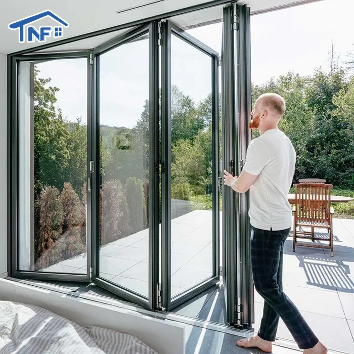 Alumínio portas NF alumínio bifold pátio portas dobráveis vidro outswing energia eficiente porta bifold