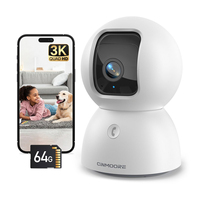 Caméra de sécurité intérieure intelligente CINMOORE 3K avec carte SD 64 Go 360° °   Caméra de surveillance pour personnes âgées/bébés/animaux de compagnie avec vision nocturne couleur et stockage gratuit sur le cloud