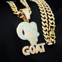 Nouveaux colliers pendentifs en cristal complet 2026, lettre GOAT, style hip-hop, personnalité punk, bijoux en alliage de diamant, chaîne cubaine