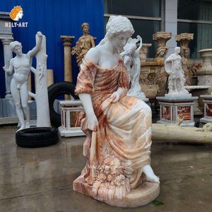 Sculpture de femme nue en pierre naturelle de taille réelle pour jardin extérieur, sculpture de sirène princesse en marbre sculptée à la main - Product Image 2