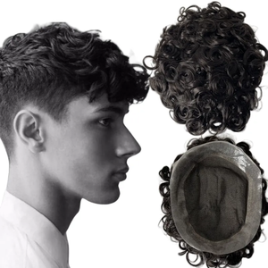 ท็อปเปอร์ผมแท้แบบลอนคลื่นหลวม 19 มม. ทำจากผมอินเดีย ยี่ห้อ French Lace PU  สีดำสนิท สำหรับผู้ชาย - Product Image 1