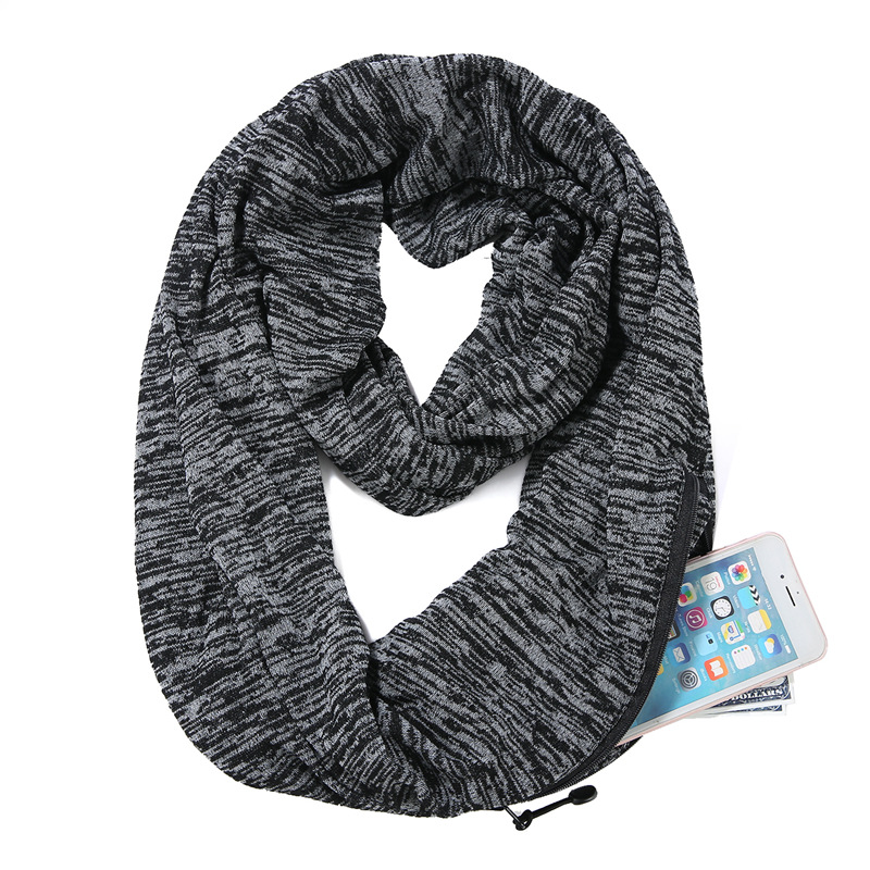 2019 New Portable Foldable Wrap Infinity Scarf With Zipper Pocket Custom Loop Viscose Infinity Scarf Women