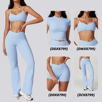 YISHENHON tissu recyclable séchage rapide Yoga V taille Gym Leggings course entraînement large jambe pantalon Flare femme Sport pantalon