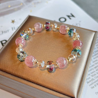 Nouveau Bracelet Minimaliste en Cristal de Quartz Fraise et Strass pour Femme, Élégant et Polyvalent, avec Perles de Cristal ; Bijoux en Gros