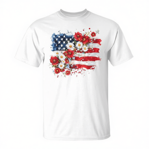 Camiseta floral con bandera americana y flores silvestres patrióticas para mujer, 4 de julio - Product Image 2