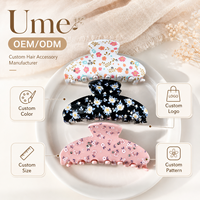 Pince à cheveux en acétate Ume personnalisée, motif floral imprimé UV, style pastoral français, pour jeunes filles