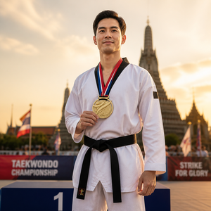 Médaille de Taekwondo personnalisée à double couche creuse, motif temple thaïlandais, OEM, médaille d'art martiaux 3D en relief, finition or avec ruban - Product Image 3
