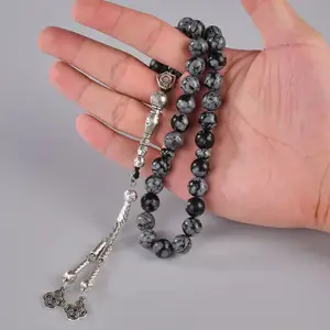 YS315 Perlen Islamische Mala Runde Form Stein Rosenkranz Halskette 10mm Schnee Muslim Armband Gebet Ornament Für Hochzeits geschenk