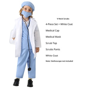 Disfraz <span class=keywords><strong>de</strong></span> Médico Auténtico para Niños y Adultos, para el Día <span class=keywords><strong>de</strong></span> las Profesiones, Juego Escolar, Blusa Quirúrgica con Cuello en V, Pantalones, Gorro Quirúrgico, Máscara, Conjunto <span class=keywords><strong>de</strong></span> 4 Piezas, Ropa para Fiestas - Product Image 3