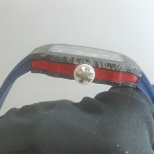 Reloj de Cuarzo Rectangular de Fibra de Carbono de Lujo para Hombre con Correa de Silicona Azul, Cristal de Zafiro, Estilo Deportivo, Pantalla Analógica - Product Image 3