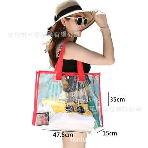 도매 플라스틱 토트 쇼핑 가방 어깨 투명 Pvc 투명 더플 가방 로고 지퍼 Pvc 비치 핸드백