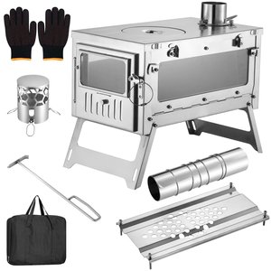 Stufa da Campeggio Portatile in Legno con Canna Fumaria, Alta Efficienza di Combustione, per Cucinare e Riscaldare all'Aperto - Product Image 1