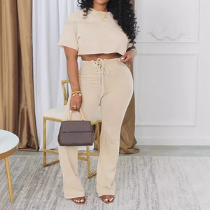 ชุดลำลองผู้หญิง 2 ชิ้น ลายมัดย้อม คอกลม แขนสั้น กางเกงผูกเอว แฟชั่น - Product Image 4