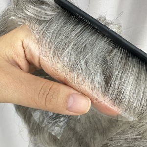 1b80 grey 80% Trinh Nữ Ấn Độ Remy tóc 6 inch sóng tự nhiên ren đóng cửa tóc giả PU cơ sở 28mm mật độ thay thế toupee cho nam giới - Product Image 6