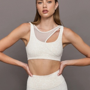 Custom Snow Leopard Print <b>Pattern</b> Yoga Sports Suit Quick Dry Breathable Butt Lift <b>Leggings</b> with Front Logo Mesh Overlay Bra - Product Image 4