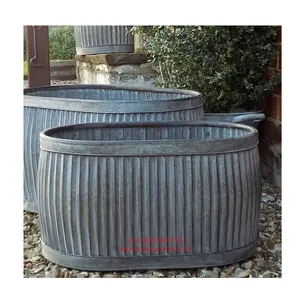 Medium Vintage Galvanized Oval Planter Tub for Garden decoration Wedding Floor Decoration Metal flower Tub