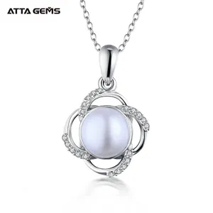 2020 New Arrival Twisty Flower Freshwater Bridal Cultured Pearl Pendant Mounting 925 Silver Chain Necklace Jewelry Set For Mom