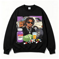 Sweat-shirt à col rond vintage avec motif de rappeur de bande dessinée et voiture, unisexe, surdimensionné, style hip-hop streetwear, manches longues, 100% coton, ODM