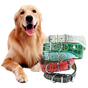 JXANRY-Collar de perro ultrafino de PU con patrón de cocodrilo, suministros Premium para mascotas, banda para el cuello para perros medianos y grandes, decoración de cinta - Product Image 1