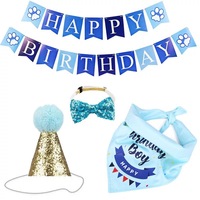 Vente en gros de bandana d'anniversaire pour chien, ensemble de bannières et de ballons, accessoires de fête d'anniversaire pour chien