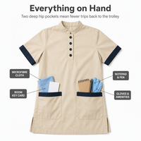 Ensemble uniforme de ménage d'hôtel à col mandarin en polycoton, tunique et pantalon à manches courtes pour femme de ménage, tenue de travail personnalisable avec logo pour le personnel hôtelier