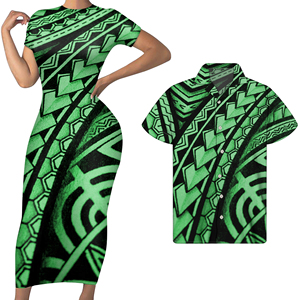 Couple Clothes for <strong>Lover</strong> Men Chiffon Shirt Match Ladies <strong>Dress</strong> Polynesian Tribal Bodycon Print <strong>Dress</strong> &amp; Men Shirt Couple <strong>Dress</strong> - Product Image 2