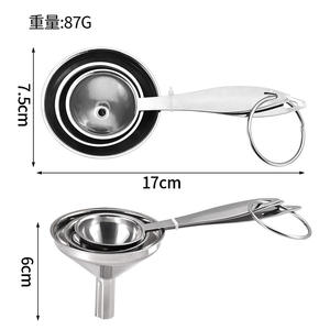 Juego de 3 embudos de acero inoxidable con mango largo para colar aceite y vino, uso en cocina, color plateado - Product Image 4