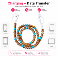 4 in 1 Grosir Kabel Data USB Berhias Manik-Manik Gaya Barat, Pengisian Cepat Tipe C, Kabel Multi Konektor, Aksesoris Mobil Modis