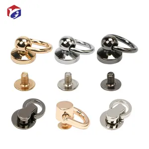 D Ring Stud Screw Ball 180 Degree Rotatable Ball Post Head Buttons for DIY Leather Purse Backpack Belt Craft Decoration