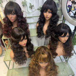 Letsfly Promotion 78$ 3x1 Perruques à frange en dentelle, bouclées, ondulations lâches, 22 pouces, noir naturel, 100% cheveux humains, prix de gros, 240 grammes, 10A - Product Image 1