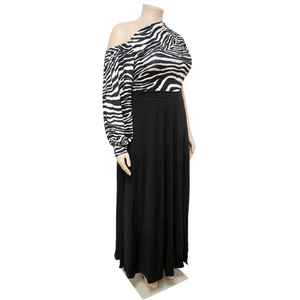 Summer Hot Selling Products Plus Size Women's Clothing <strong>Zebra</strong> <strong>Print</strong> One Shoulder <strong>Top</strong> Sexy Slit Skirt Two-piece Set - Product Image 3