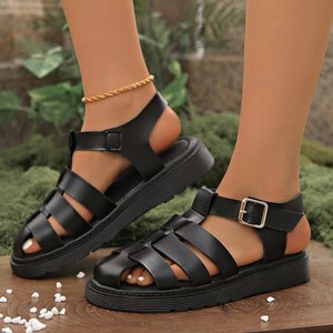 High Quality Women's 2025 New Summer Autumn Winter All Thick Soled Retro Woven Roman Sandals Casual Flat <b>Beach</b> <b>Shoes</b> PU Upper - Product Image 1