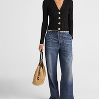 Cardigan rétro élégant à col en V avec bords contrastés Style français coupe décontractée haut amincissant à manches longues