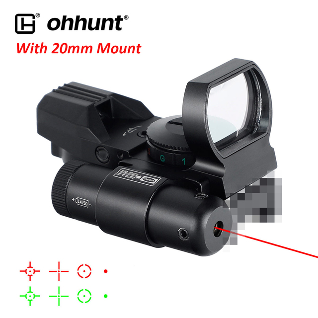 Eco-Friendly Red Dot Sight 4 Patterns Reticle Red Green Dot Illumination 1X22X33 Reflex Sights with Red Laser