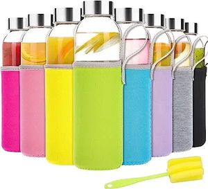 Bouteille d'eau en verre borosilicate réutilisable avec logo personnalisé, couvercle en acier inoxydable et sangle de transport, 300ml 500ml 750ml 1000ml - Product Image 5
