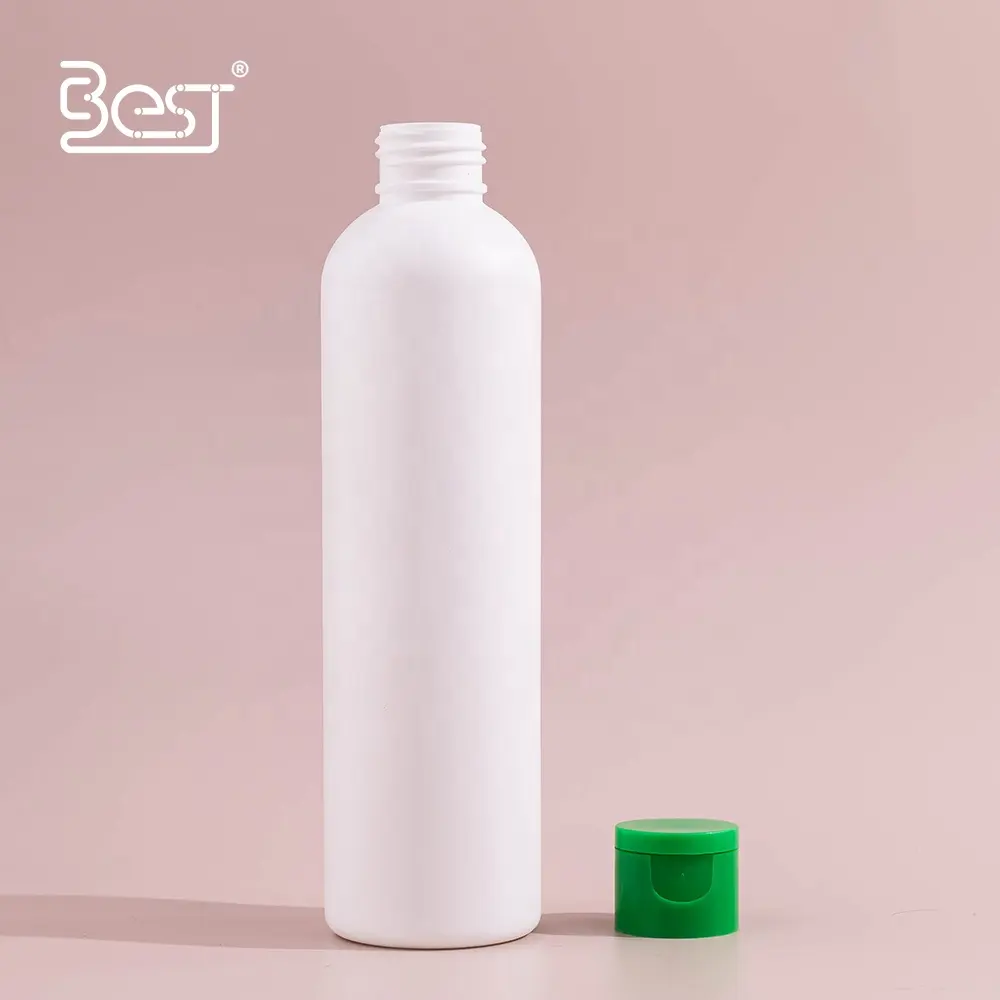 Ensemble cosmétique lisse Lotion de soin de la peau vide blanche 240ml Nettoyant liquide Bouteille en plastique HDPE avec bouchon vert Flip Top