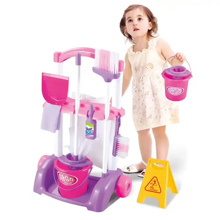 Pretend Play Toy Cleaning Toy Set Plastic Cart Cleaning Tool Set For Kids