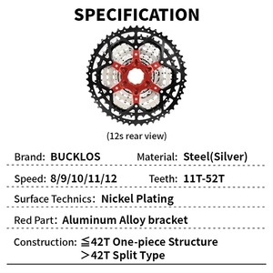 Bucklos 12 tốc độ <span class=keywords><strong>Cassette</strong></span> MTB xe đạp đường 11 tốc độ freewheel 32/36t/40t/42T/46t/50t/52T bánh xe đạp bánh đà - Product Image 2