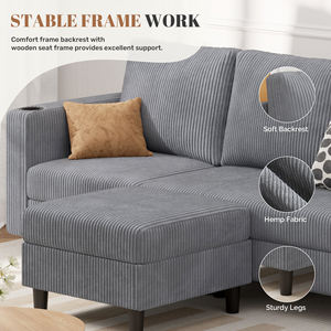 Canapé-lit convertible moderne et extensible avec rembourrage en mousse et fonction massage, revêtement en lin, idéal pour centres commerciaux et écoles, aucun assemblage requis - Product Image 3